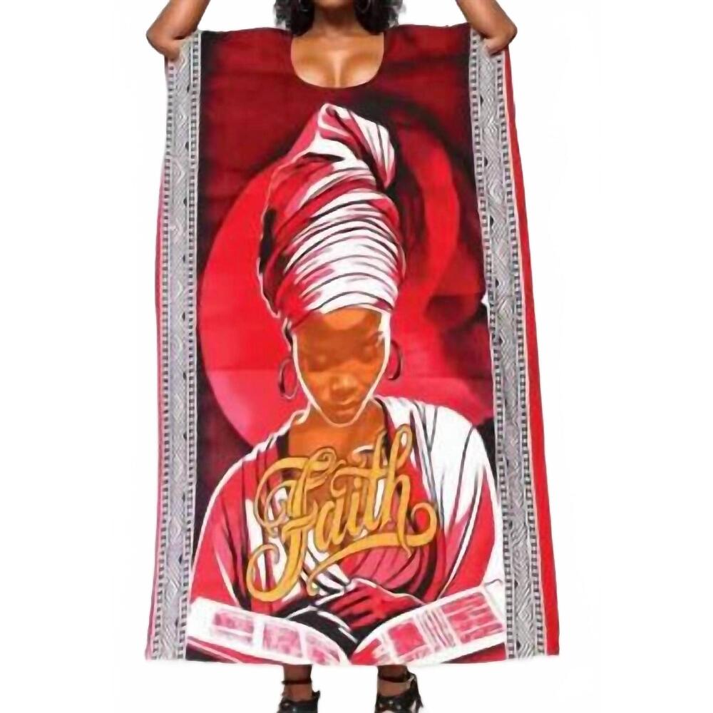 NEW KARA CHIC multi print kaftan dress in red face